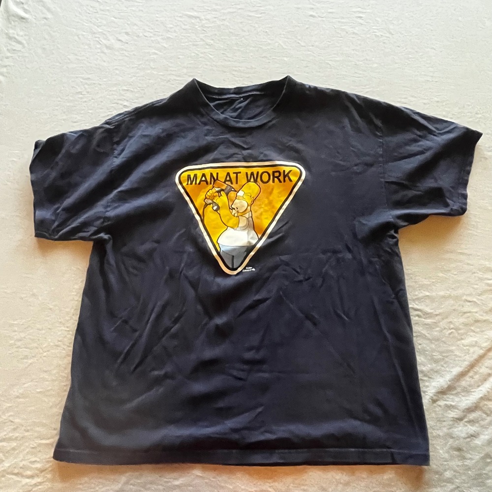 The Simpsons Homer Simpson Man At Work Graphic T-Shirt Navy Blue Men L‎